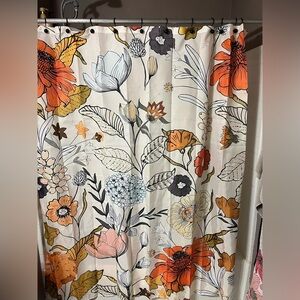 Shower Curtain Floral Print Orange Tan Beige Grey Gold Standard Size NWOT